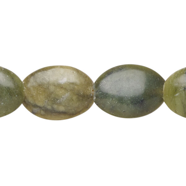 Green serpentine 1pkg1, puffed oval bead natural, 15 inch 18x13mm image number 0