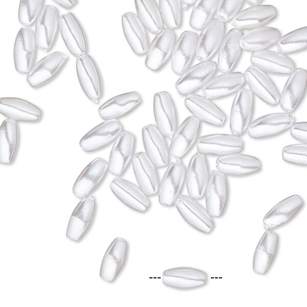 Bead, acrylic pearl, white, 6x3mm-7x3mm oval. Sold per pkg of 55. image number 0