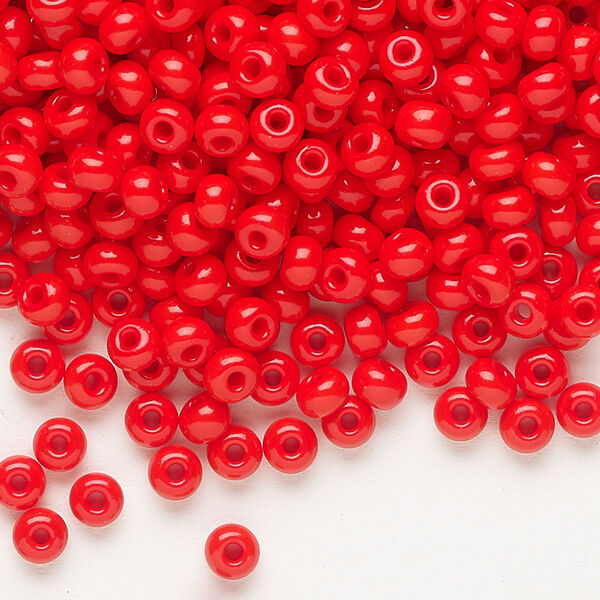 Seed bead, Preciosa Ornela Czech glass, pkg/50g, #6 rocaille, opaque bright red coral, (93170). image number 0