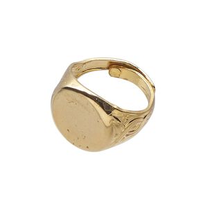 Ring, gold-finished steel, adjustable, 16.5mm with 13mm round setting. Sold individually.