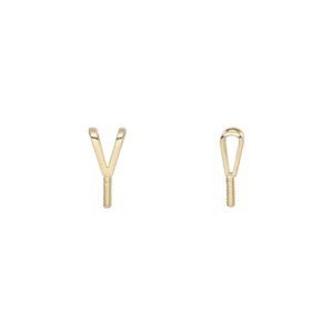 Bail, rabbit ear, gold-plated brass, 9x4mm with 3mm peg, fits bead with 1mm hole. Sold per pkg of 4.