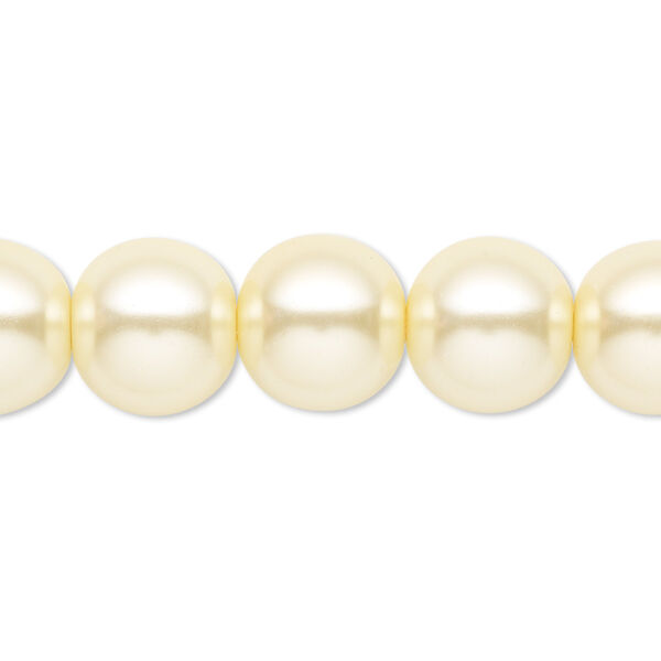 Bead, crystal pearl, light yellow, 12mm round. Sold per 15-1/2" to 16" strand, approximately 30 beads. image number 0