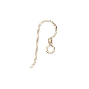 Ear wire, TierraCast®, 14Kt gold-filled, 14.5mm fishhook with 2mm coil and open loop, 20 gauge. Sold per pkg of 25 pairs.