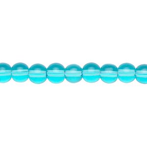 Bead, glass, aqua blue, 6mm round. Sold per 36-inch strand.
