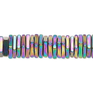 Hemalyke™ 1pkg1, electroplated rainbow square rondelle bead 8 inch 4x1mm
