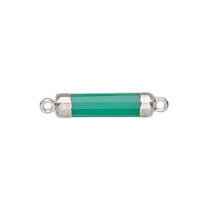 Link, green onyx (dyed) / electroplated silver / silver-plated sterling silver, 20x5mm-21x6mm hand-cut faceted tube. Sold individually.