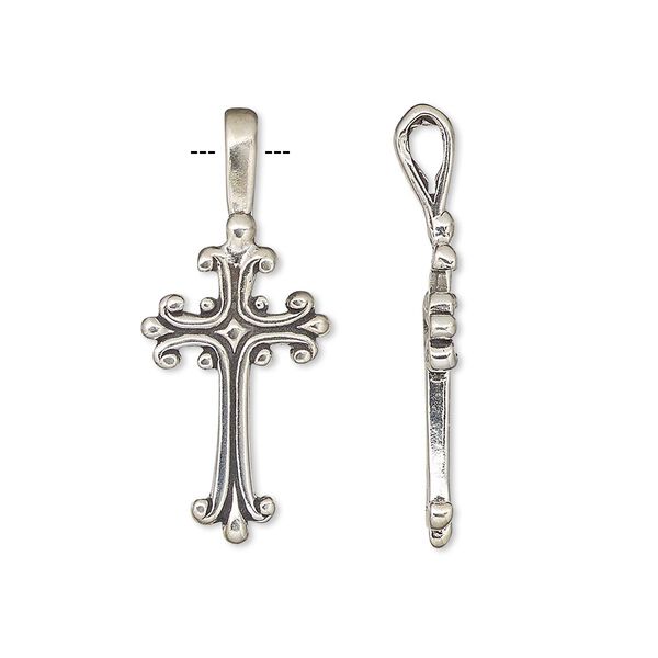 Pendant, Create Compliments®, antiqued sterling silver, 28x12.5mm cross. Sold individually. image number 0