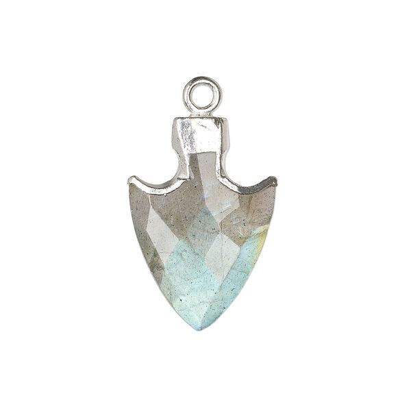 Drop, labradorite (natural) / sterling silver / silver-plated copper, 20x14mm hand-cut faceted arrowhead. Sold individually. image number 0