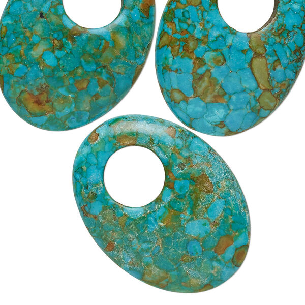 Component, mosaic "turquoise" (magnesite) (blue / green / brown), 40x30mm oval go-go, C- grade, Mohs hardness 3-1/2 to 4. Sold per pkg of 3. image number 0