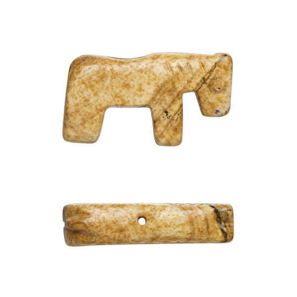 Bead, picture jasper (natural), 24x13mm hand-cut horse, B grade, Mohs hardness 6-1/2 to 7. Sold per pkg of 2. image number 0