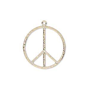 Charm, 14Kt gold-filled, 21mm textured peace sign. Sold individually.