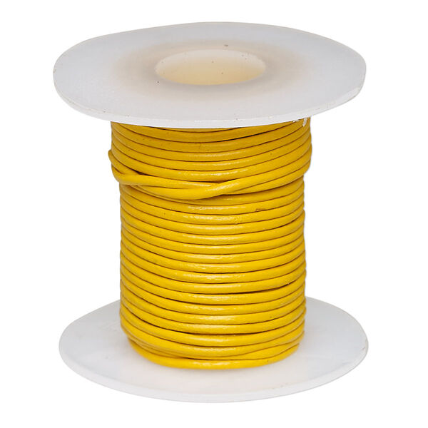 Cord, leather (dyed), yellow, 0.5-0.8mm round. Sold per 5-yard spool. image number 0