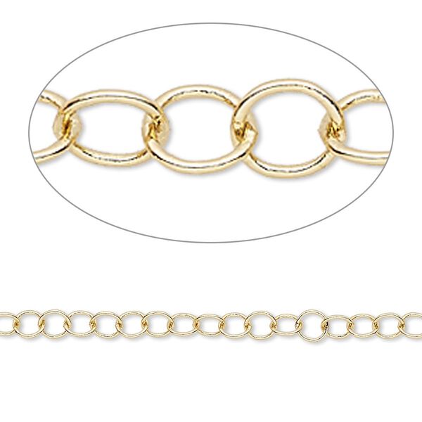 Chain, gold-finished brass, 3mm round cable. Sold per 50-foot spool. image number 0