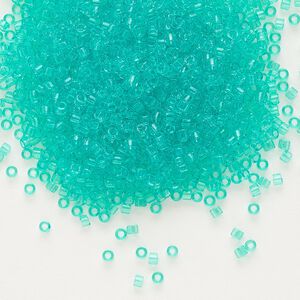 Seed bead, Delica®, glass, pkg/50g, #11 round, transparent outside dyed dark mint green (DB-1304).