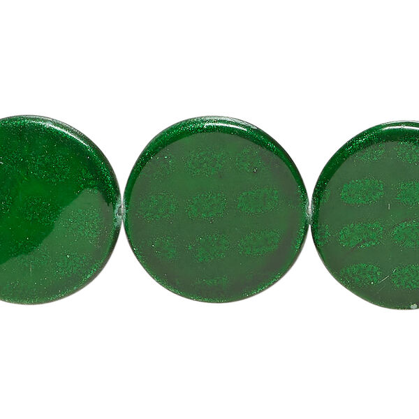 Mother-of-pearl shell 1pkg1, puffed flat round bead 15 inch dark green 19-20mm image number 0