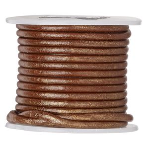 Cord, leather (coated), metallic copper, 2mm. Sold per 25-yard spool.