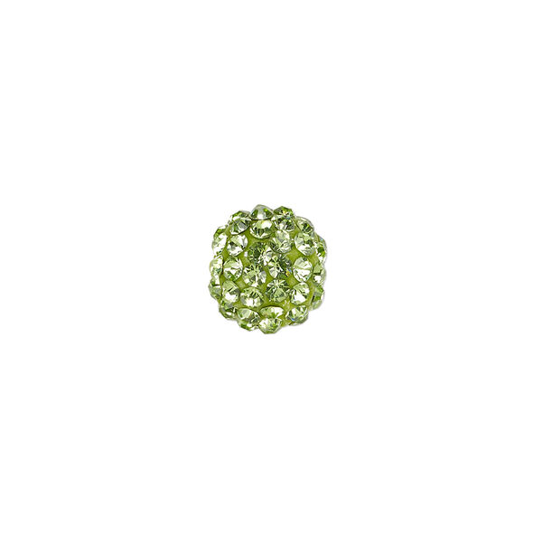 Bead, glass rhinestone / epoxy / resin, green, 10mm round. Sold individually. image number 0