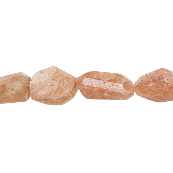 Bead, sunstone (natural), mini to medium graduated hand-cut faceted nugget, B grade, Mohs hardness 6 to 6-1/2. Sold per 8-inch strand, approximately 15 beads. image number 0