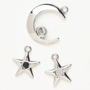 Charm assortment "pewter" (zinc-based alloy) 1pkg3 22x20mm moon / 15x14mm star, antique silver finish