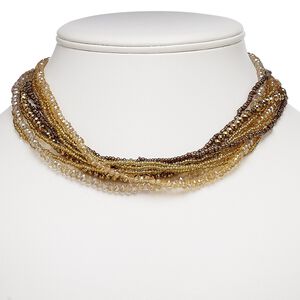 Necklace, 9-strand, glass and silver-plated steel, multicolored, 17 inches with 1-1/2 inch extender chain and lobster claw clasp. Sold individually.