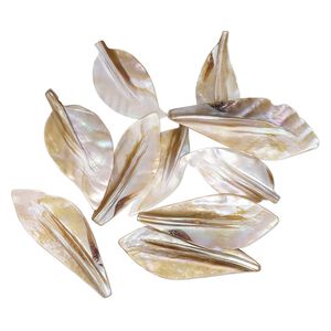 Focal, mother-of-pearl shell (natural / bleached), 58x20mm-78x32mm leaf, Mohs hardness 3-1/2. Sold per pkg of 10.