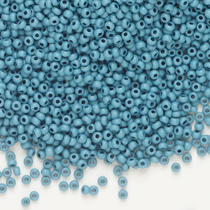Seed bead, Preciosa Ornela Czech glass, 1pkg50g, 2.0-2.2mm rocaille, opaque matte terra dyed deep sea chalkwhite (06434)