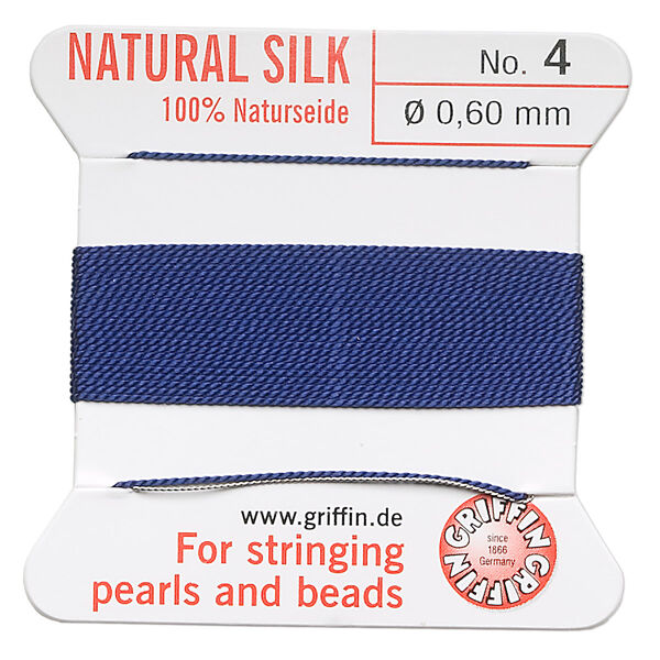 Thread, Griffin, silk, dark blue, size #4. Sold per 2-meter card (approximately 78 inches). image number 0