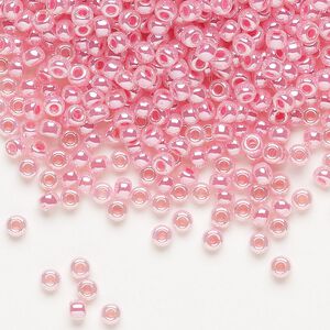 Seed bead, Miyuki, glass, pkg/50g, #8 rocaille, opaque carnation pink luster alabaster (RR-535).