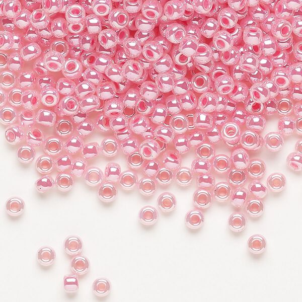 Seed bead, Miyuki, glass, pkg/50g, #8 rocaille, opaque carnation pink luster alabaster (RR-535). image number 0