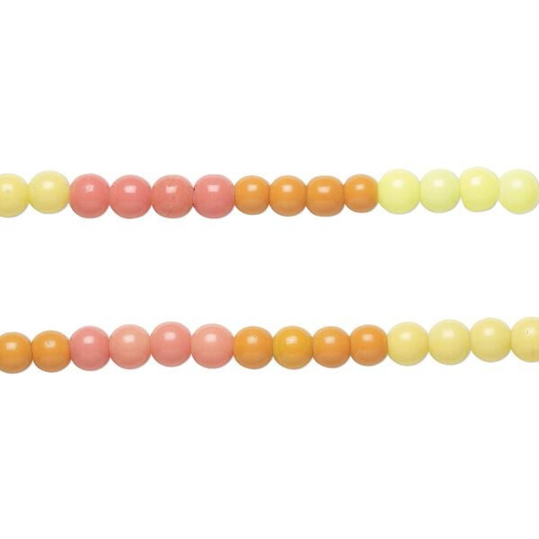 Bead, coated glass, opaque mixed sunrise colors, 8-8.5mm round. Sold per pkg of (2) 7-inch strands, approximately 50 beads. image number 0