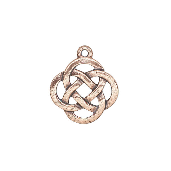 Drop, TierraCast®, antique copper-plated pewter (tin-based alloy), 18mm double-sided Celtic knot. Sold per pkg of 20. image number 0