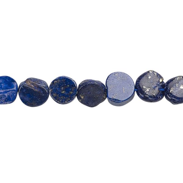 Bead, lapis lazuli (dyed), 7-9mm hand-cut flat round, C- grade, Mohs hardness 5 to 6. Sold per 13-inch strand. image number 0