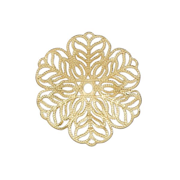 Component, gold-finished steel, 27x26mm single-sided flower. Sold per pkg of 10. image number 0
