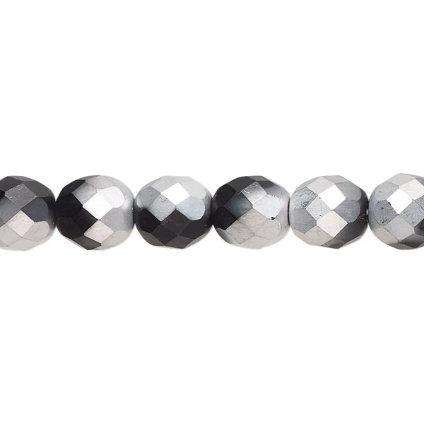 Bead, Czech fire-polished glass, opaque black half-coated matte Labrador, 8mm faceted round. Sold per 15-1/2" to 16" strand. image number 0