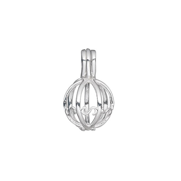 Drop, sterling silver, 13x11mm hinged round bead cage, fits 8mm bead. Sold individually. image number 0