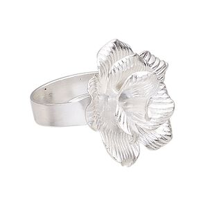 Ring, Hill Tribes, silver-plated copper, 27mm wide with 27x26mm flower, adjustable from size 8 to 9. Sold individually.