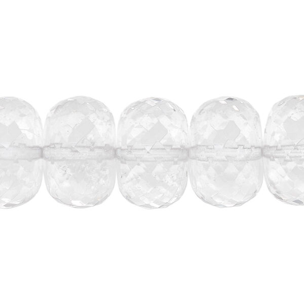 Bead, quartz crystal (natural), 12x7mm-18x11mm hand-cut graduated faceted rondelle, B grade, Mohs hardness 7. Sold per 15-1/2" to 16" strand. image number 0