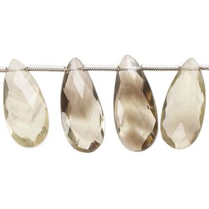 Lemon smoky quartz 1pkg18, hand-cut top-drilled faceted puffed teardrop bead 19x18mm-23x10mm
