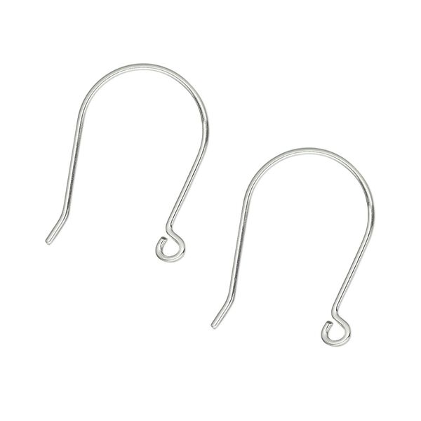 Ear wire French hook 1pkg8 silver-plated, 20mm / open loop, 21 gauge brass 4 pair image number 0