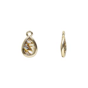 Drop, paua shell and gold-finished brass (assembled), 10.5x7mm-11.5x8mm double-sided teardrop. Sold per pkg of 4.