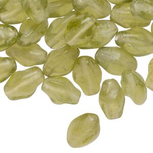 Bead, lampworked glass, translucent yellow-green, 12x8mm-13x9mm twisted double cone. Sold per 2-ounce pkg, approximately 75 beads.