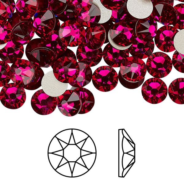 Flat back 288pk ruby foil back, Swarovski® 6.32-6.5mm rose round SS30 2088 image number 0