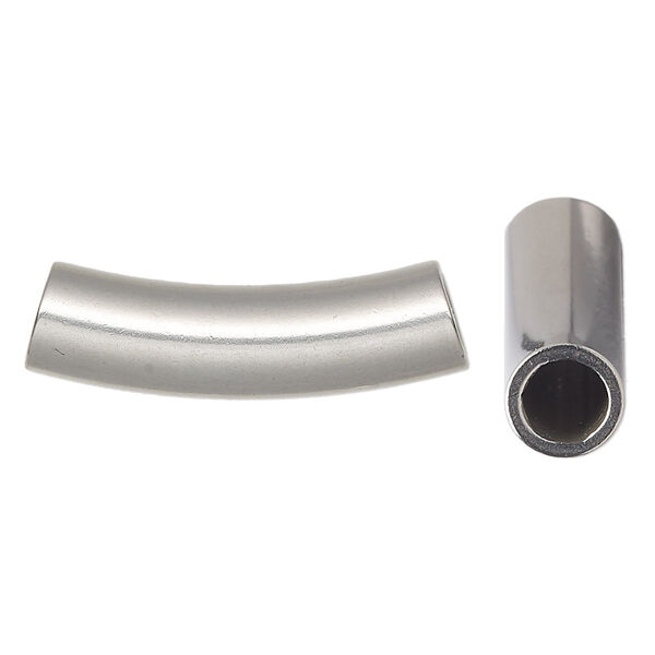 Bead, stainless steel, 30x8mm curved tube. Sold per pkg of 2. image number 0