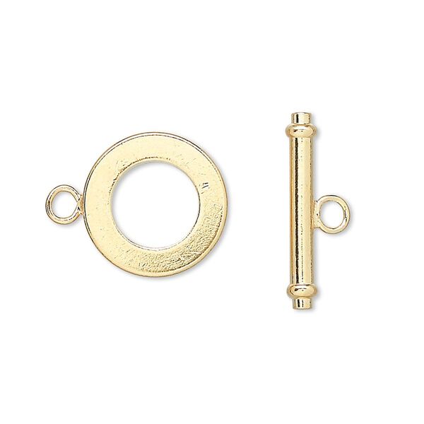 Clasp, toggle, gold-finished brass, 15mm round. Sold per pkg of 100. image number 0