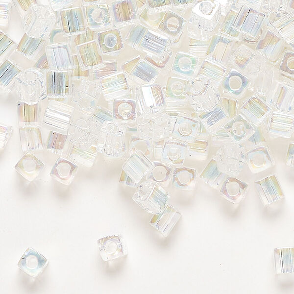 Seed bead, Miyuki, glass, pkg/250g, 3.5-3.7mm square, translucent rainbow clear (SB-250). image number 0