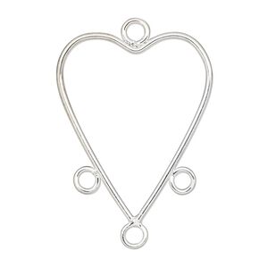 Drop, silver-plated steel, 25x22mm heart with 3 loops. Sold per pkg of 10.