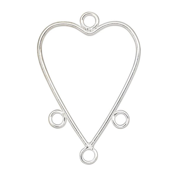 Drop, silver-plated steel, 25x22mm heart with 3 loops. Sold per pkg of 10. image number 0