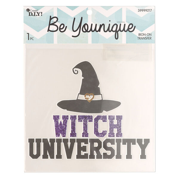 Vinyl 1pkg1, witch hat / "Witch University" iron-on transfer black / multicolored 7.75x6.25 inch image number 0