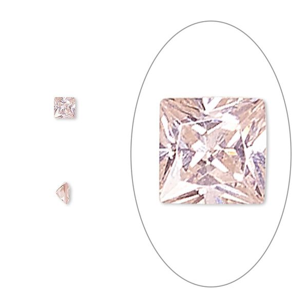 Gem, cubic zirconia, sapphire rose, 3mm faceted square, Mohs hardness 8-1/2. Sold per pkg of 5. image number 0