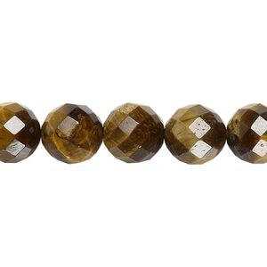 Tigereye 1pkg1, faceted round bead natural 15.5-16 inch 10mm